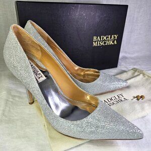 Badgley Mischka Ponder Silfab Dress Pump 4" Stiletto Heel 8.5 Metallic Mesh